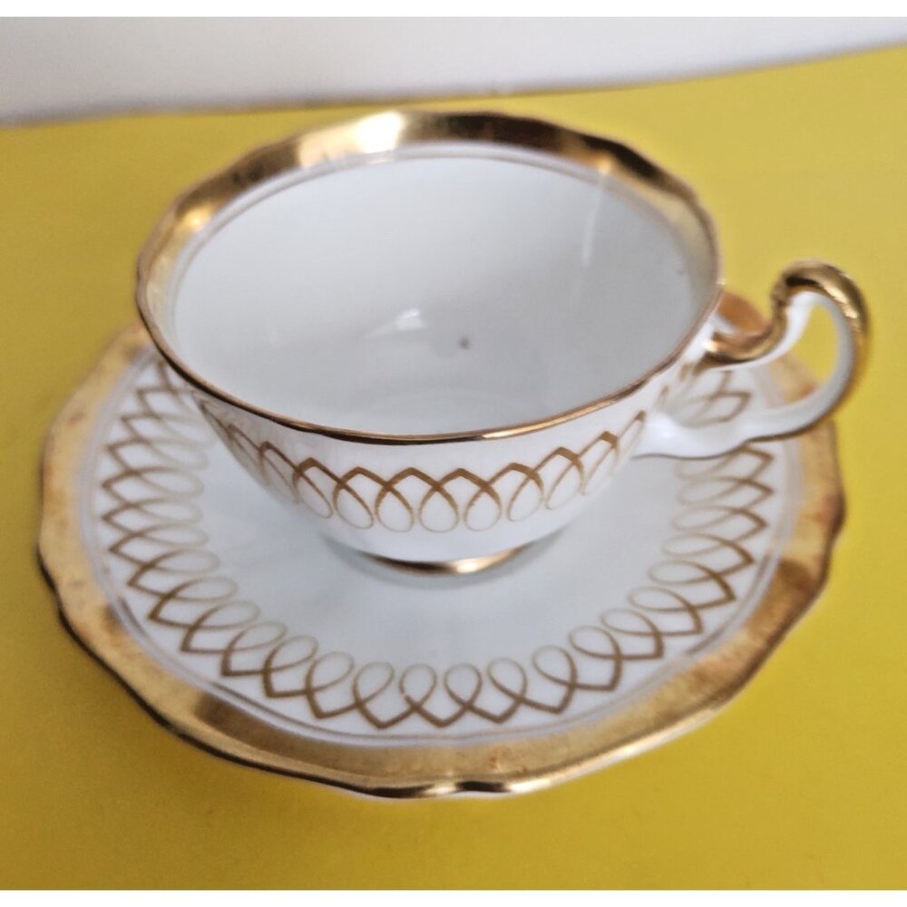 Vintage Adderley Glenmayne Demitasse Cup & Saucer Gold Scroll Bone china England